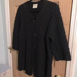 Kilronan Knitwear Merino Wool Cable Knit cardigan with Buttons and 3/4 sleeves